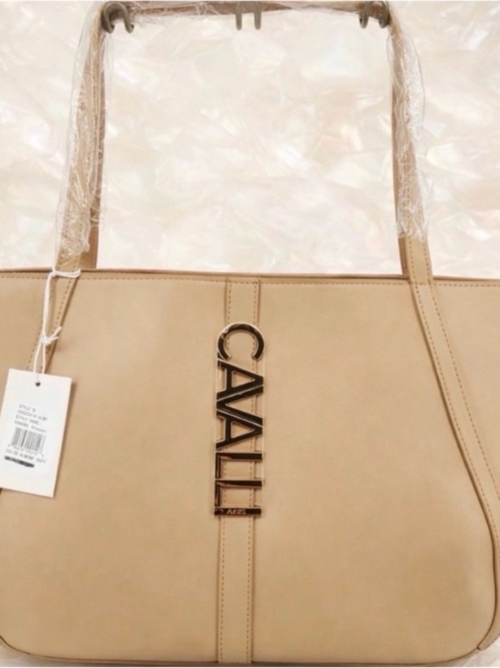 Cavalli Class Beige Tote with Vertical Logo Accent